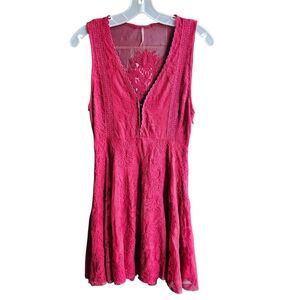 💫NWT Free People Red Floral Sheer Lace Sleeveless A-Line Mini Dress Size 0